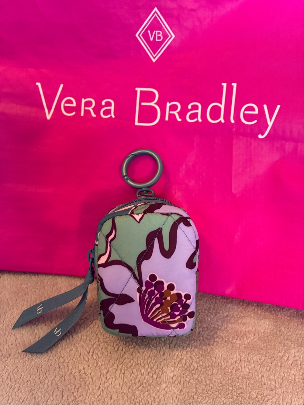 Vera Bradley Large Essential Earbud Bag Charm airpod Reflecting Lily Pads exact